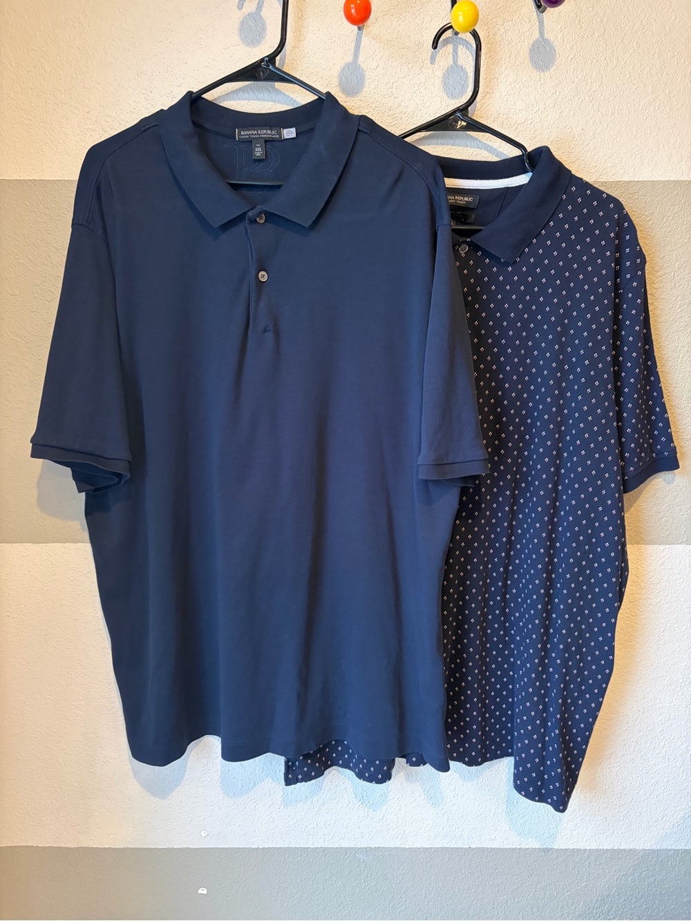 Two Banana Republic Men XXL Tall Luxury Touch Performance Polo Shirts Navy Blue